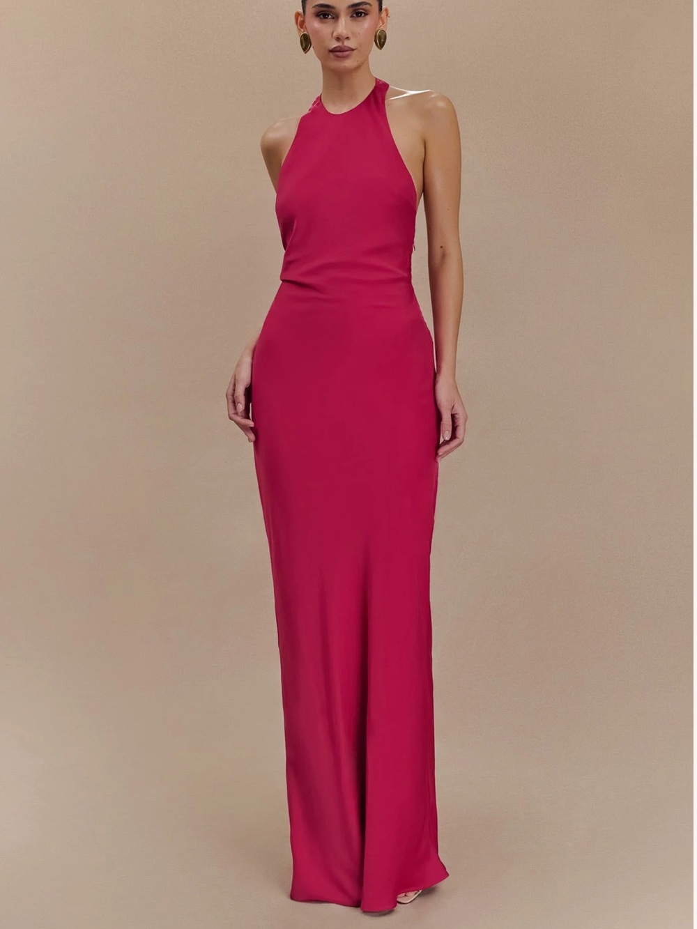 Halter Maxi Dress in pink cherry